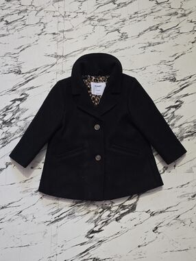 Old Navy Black Kids Pea Coat with Leopard Lining